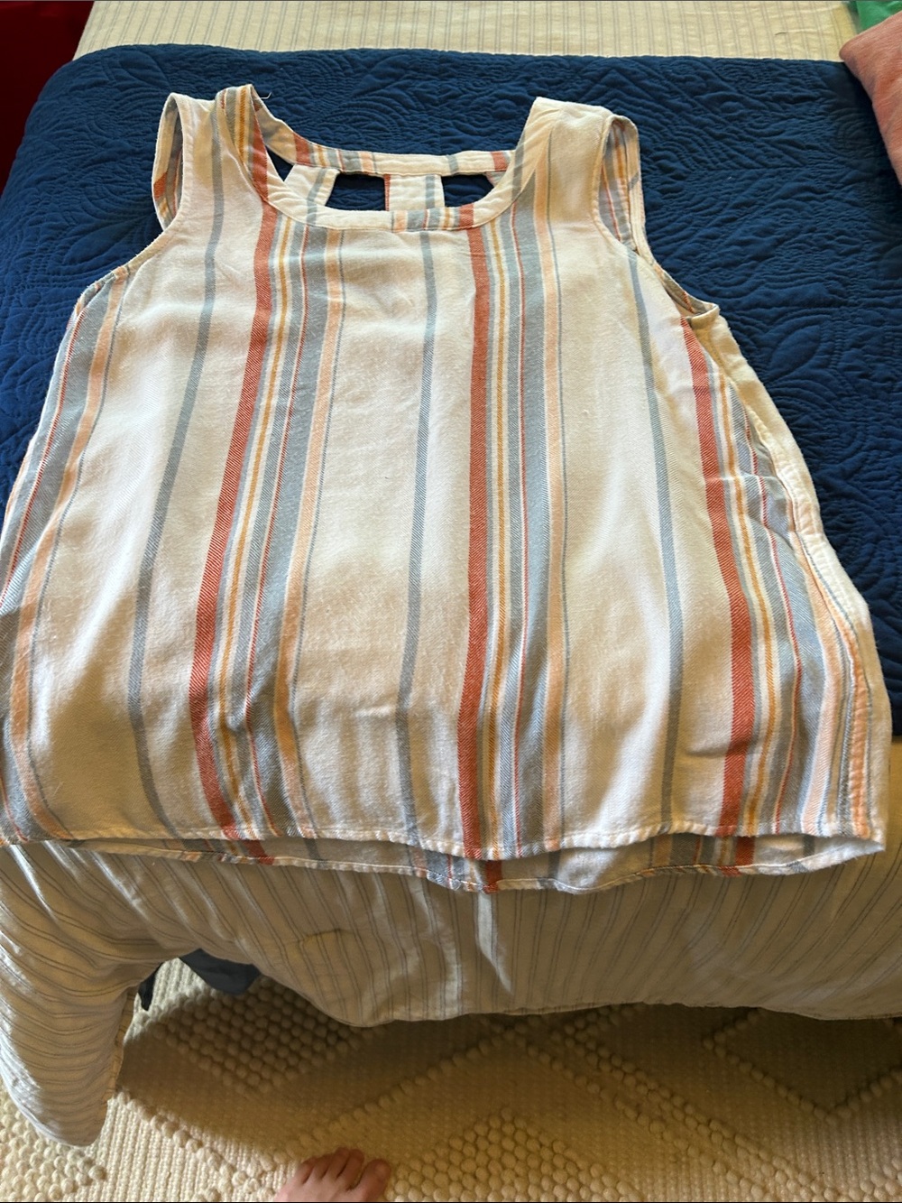 Olive & Oak Cream Tank with Blue and Rust Stripes